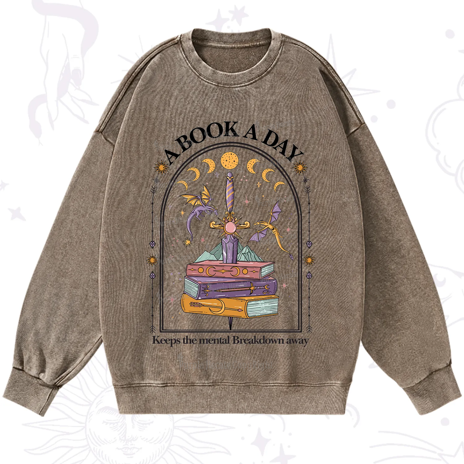 Purplehecate A Book A Day Keeps The Mental Breakdown Away Washed Sweatshirt