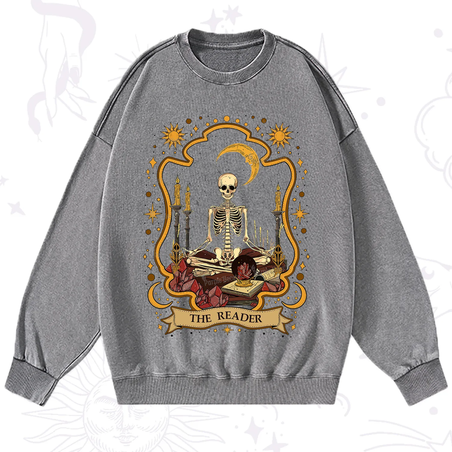Purplehecate The Reader Skeleton Washed Sweatshirt