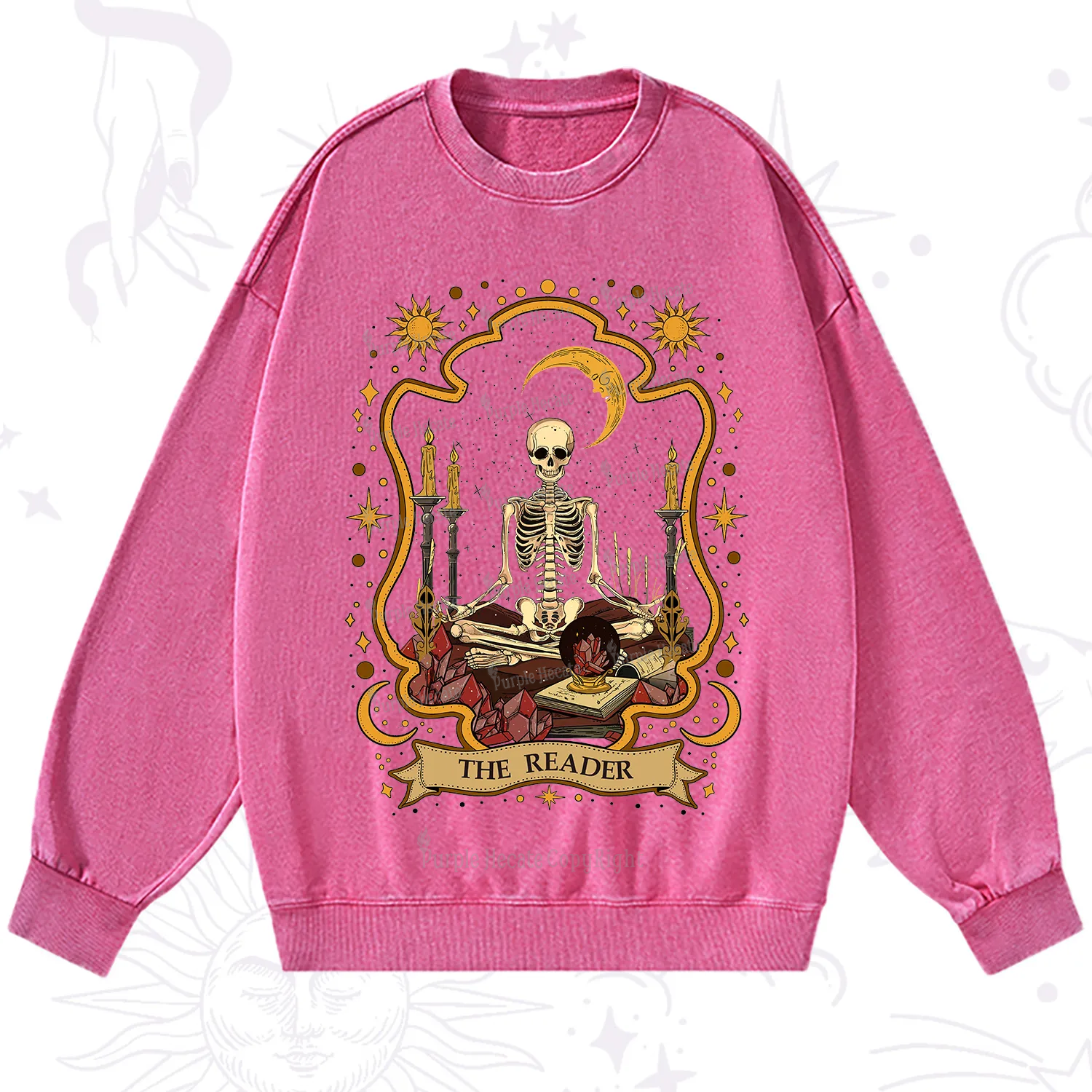 Purplehecate The Reader Skeleton Washed Sweatshirt