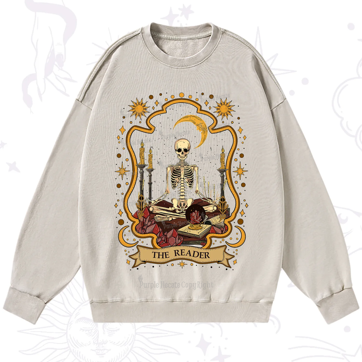 Purplehecate The Reader Skeleton Washed Sweatshirt