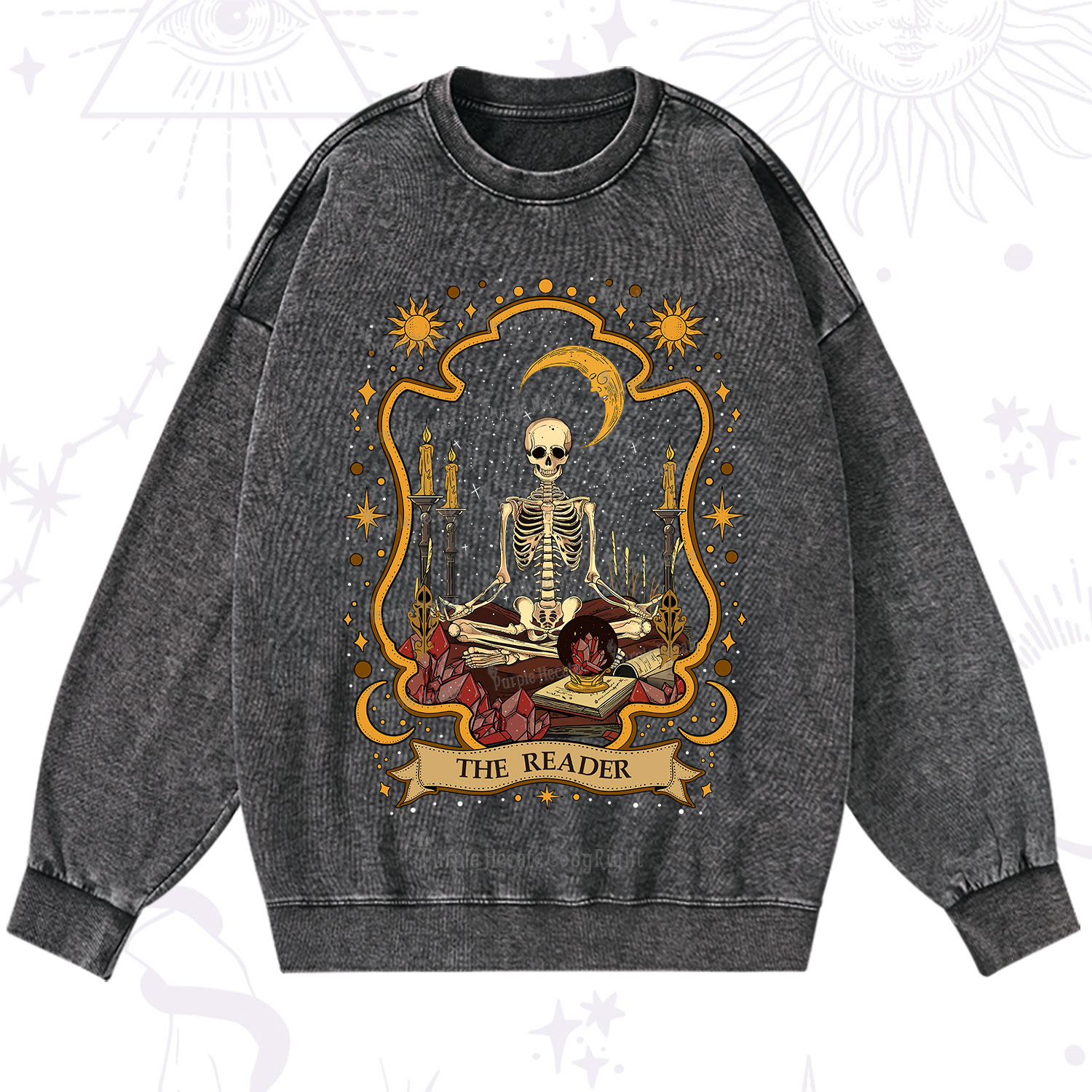 Purplehecate The Reader Skeleton Washed Sweatshirt