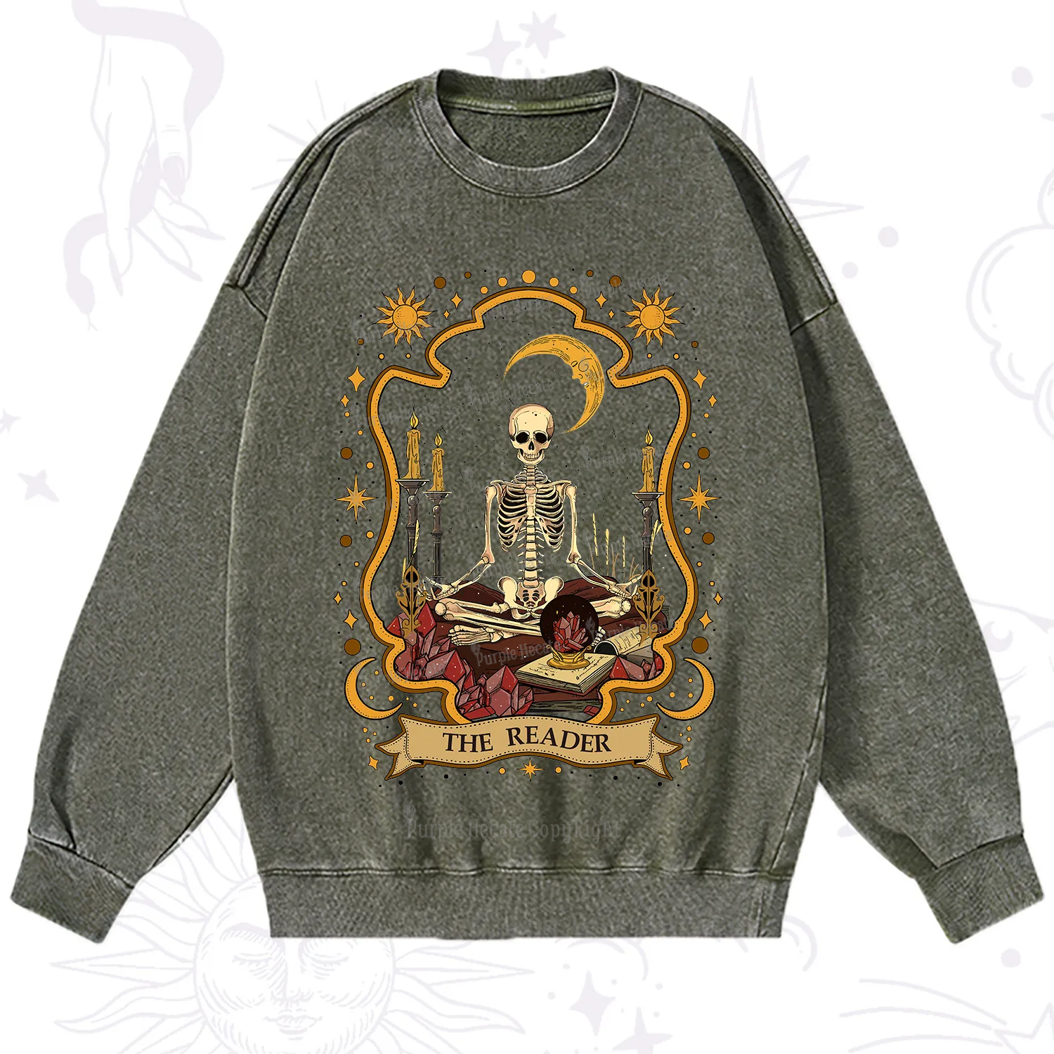 Purplehecate The Reader Skeleton Washed Sweatshirt