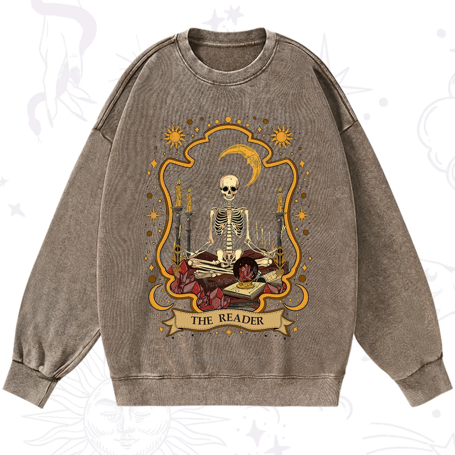 Purplehecate The Reader Skeleton Washed Sweatshirt
