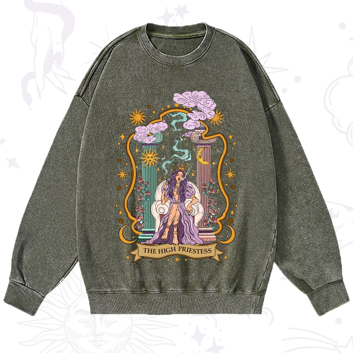 Purplehecate The High Priestess Goddess Washed Sweatshirt