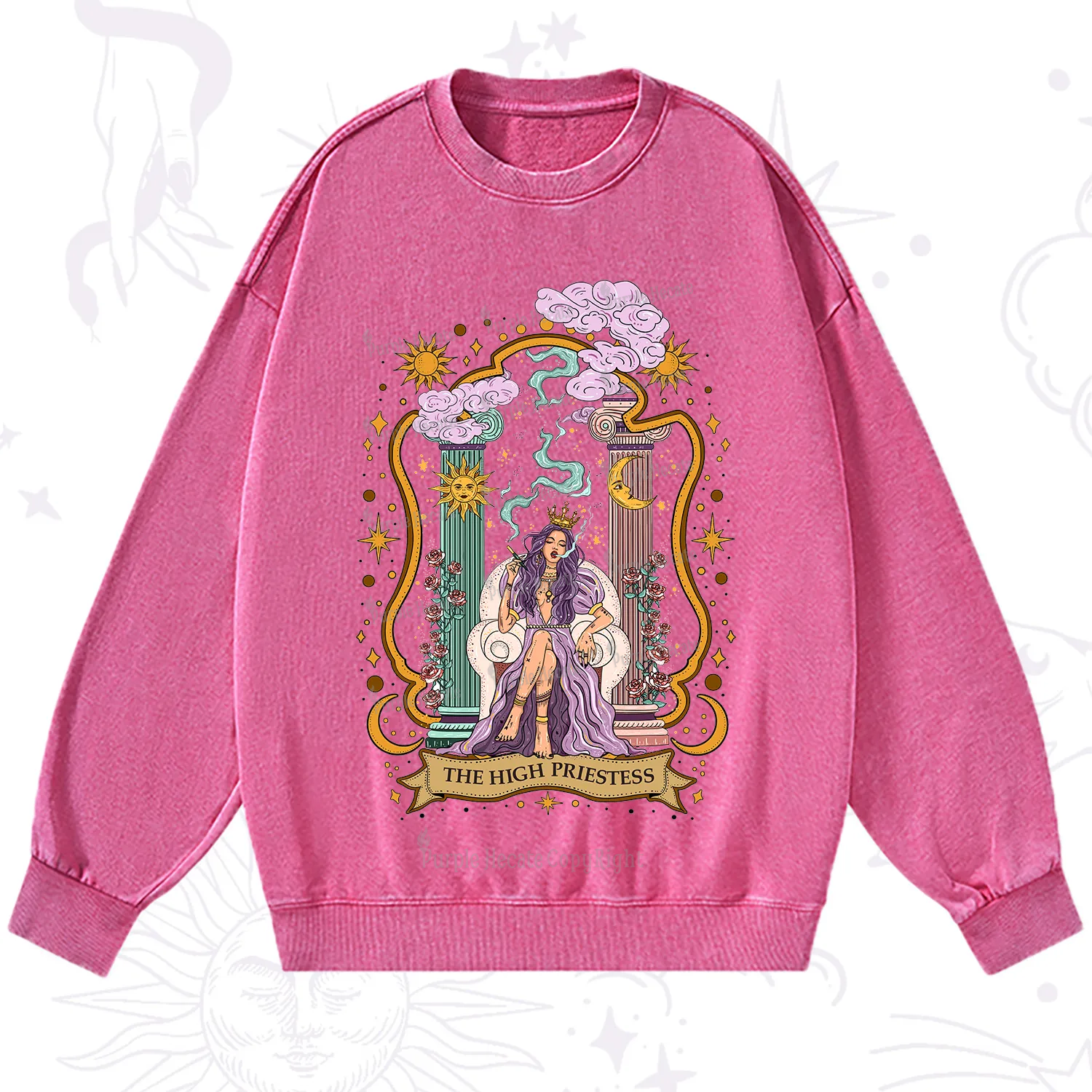 Purplehecate The High Priestess Goddess Washed Sweatshirt