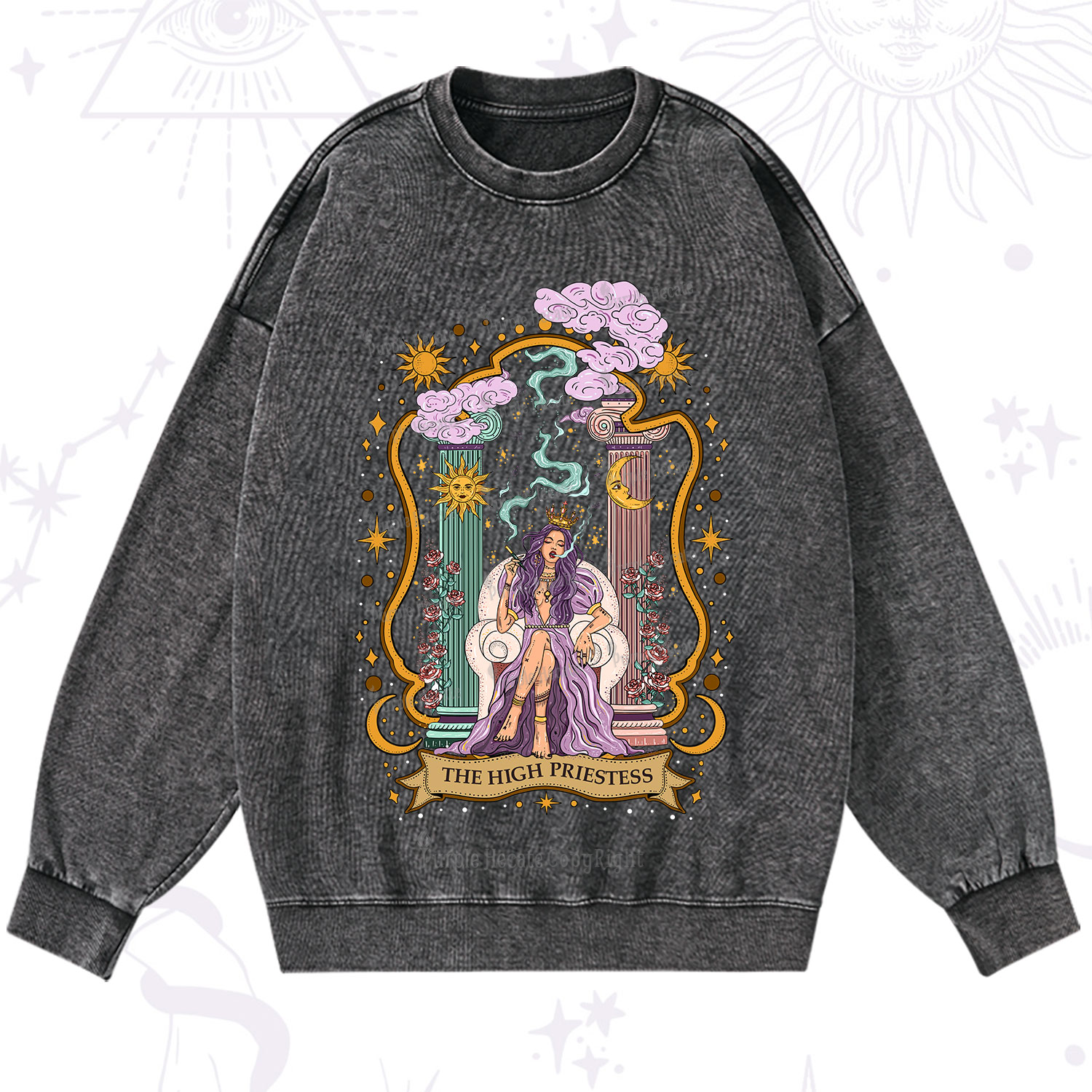 Purplehecate The High Priestess Goddess Washed Sweatshirt