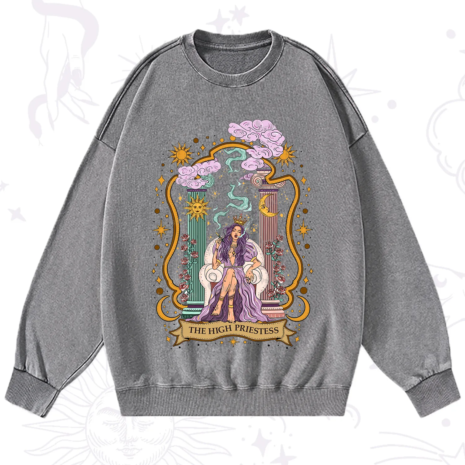 Purplehecate The High Priestess Goddess Washed Sweatshirt