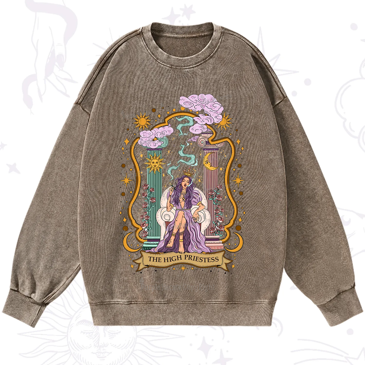 Purplehecate The High Priestess Goddess Washed Sweatshirt