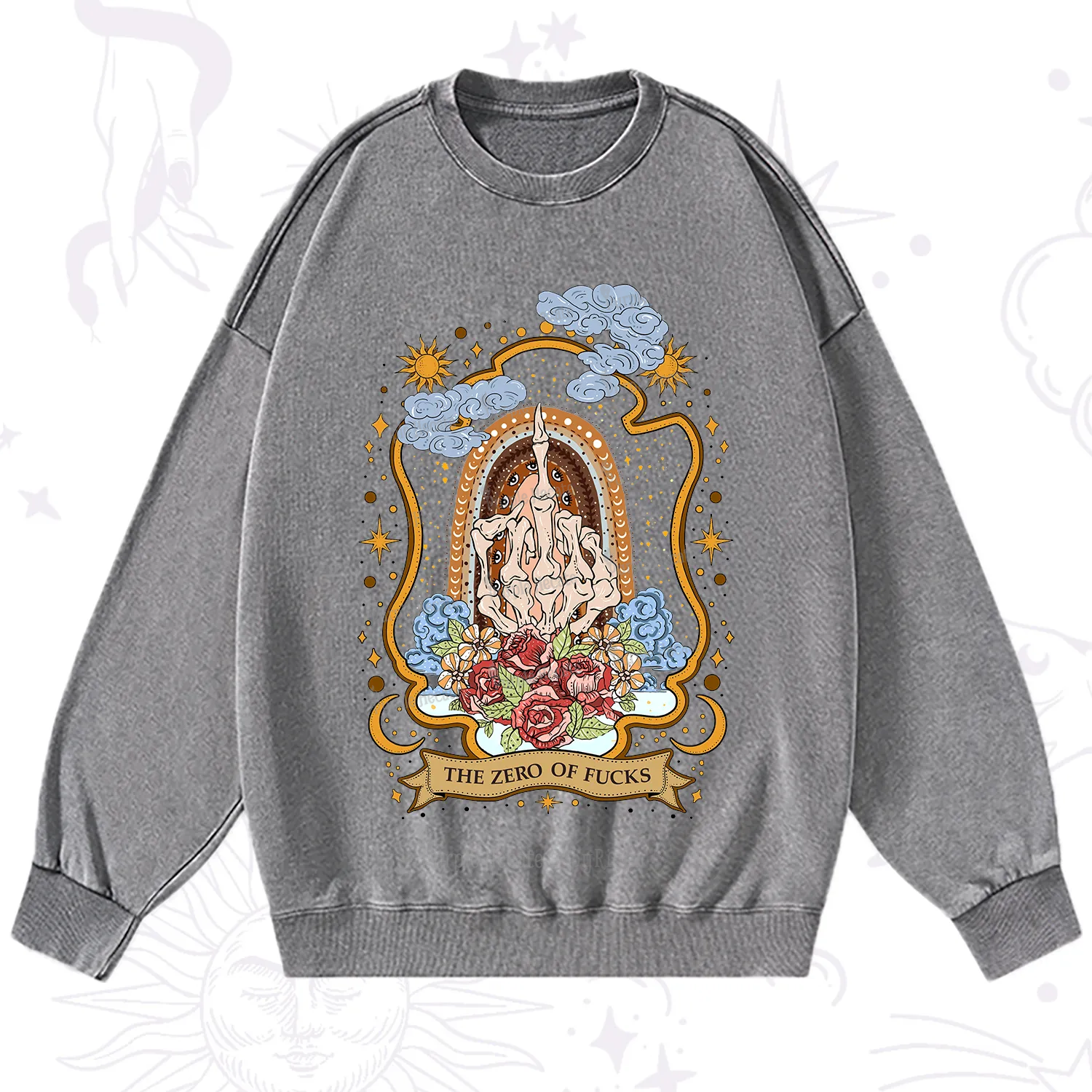 Purplehecate The Zero of Fucks Skeleton Washed Sweatshirt