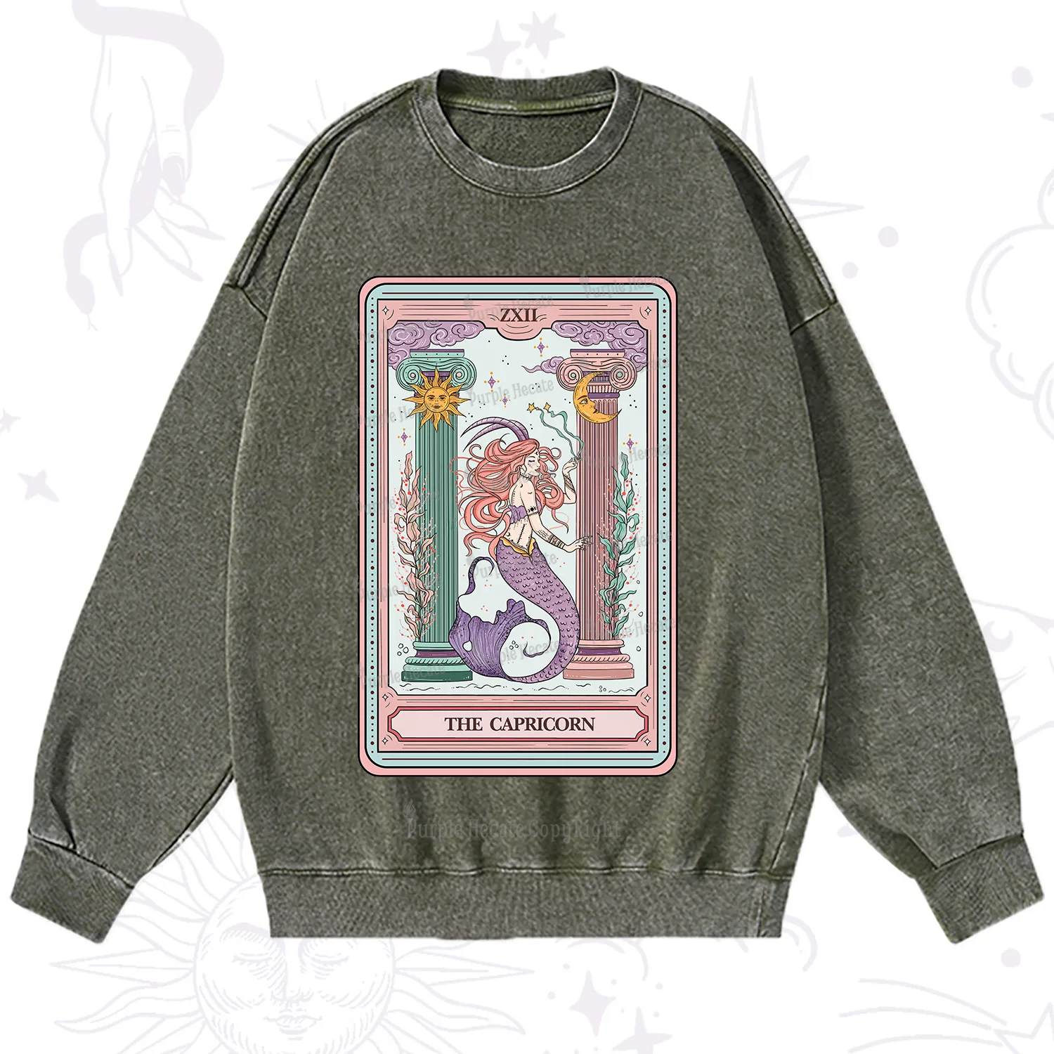 Purplehecate The Capricorn Goddess Tarot Washed Sweatshirt