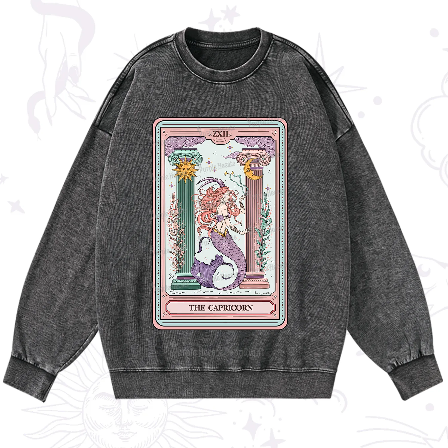 Purplehecate The Capricorn Goddess Tarot Washed Sweatshirt