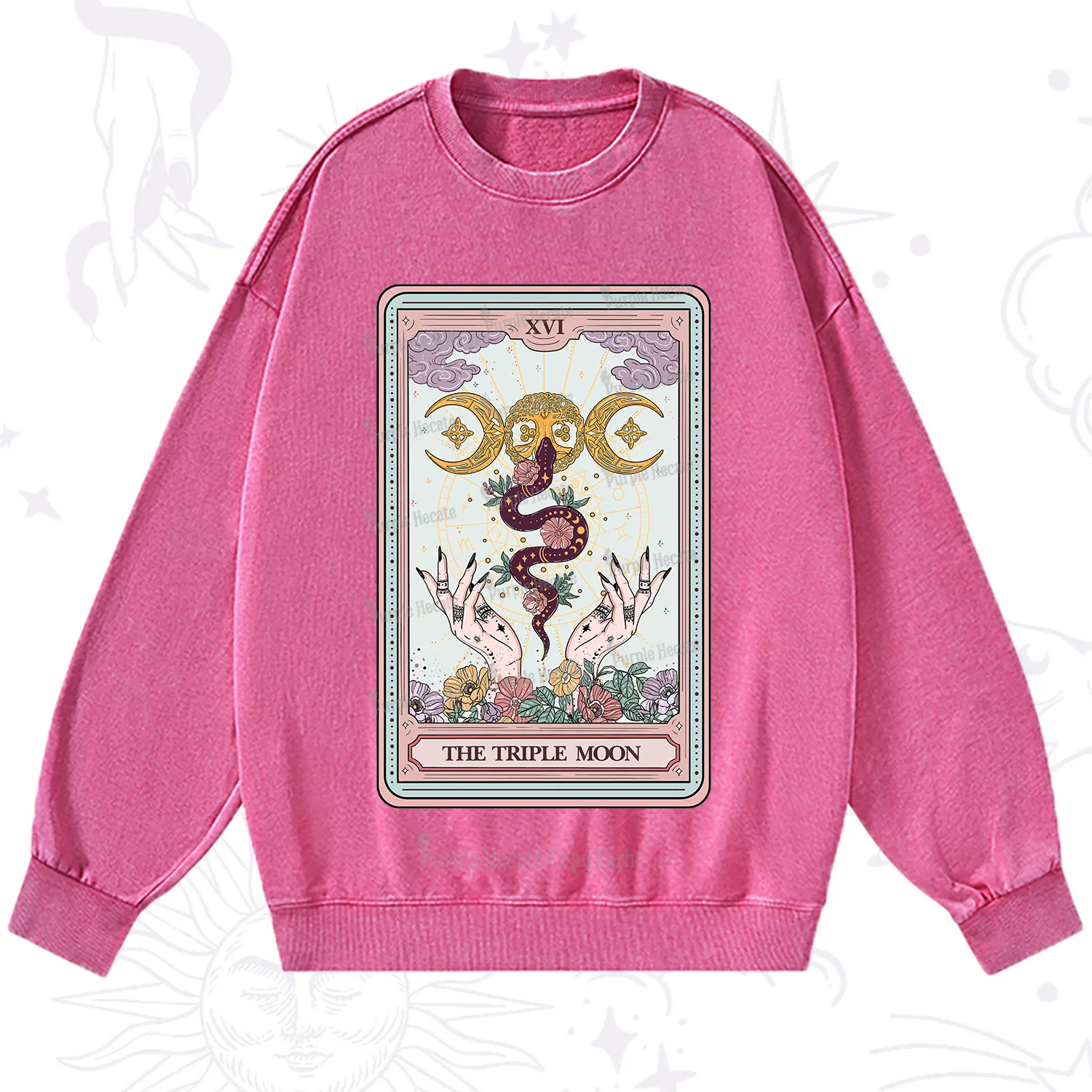 Purplehecate The Triple Moon Tarot Washed Sweatshirt
