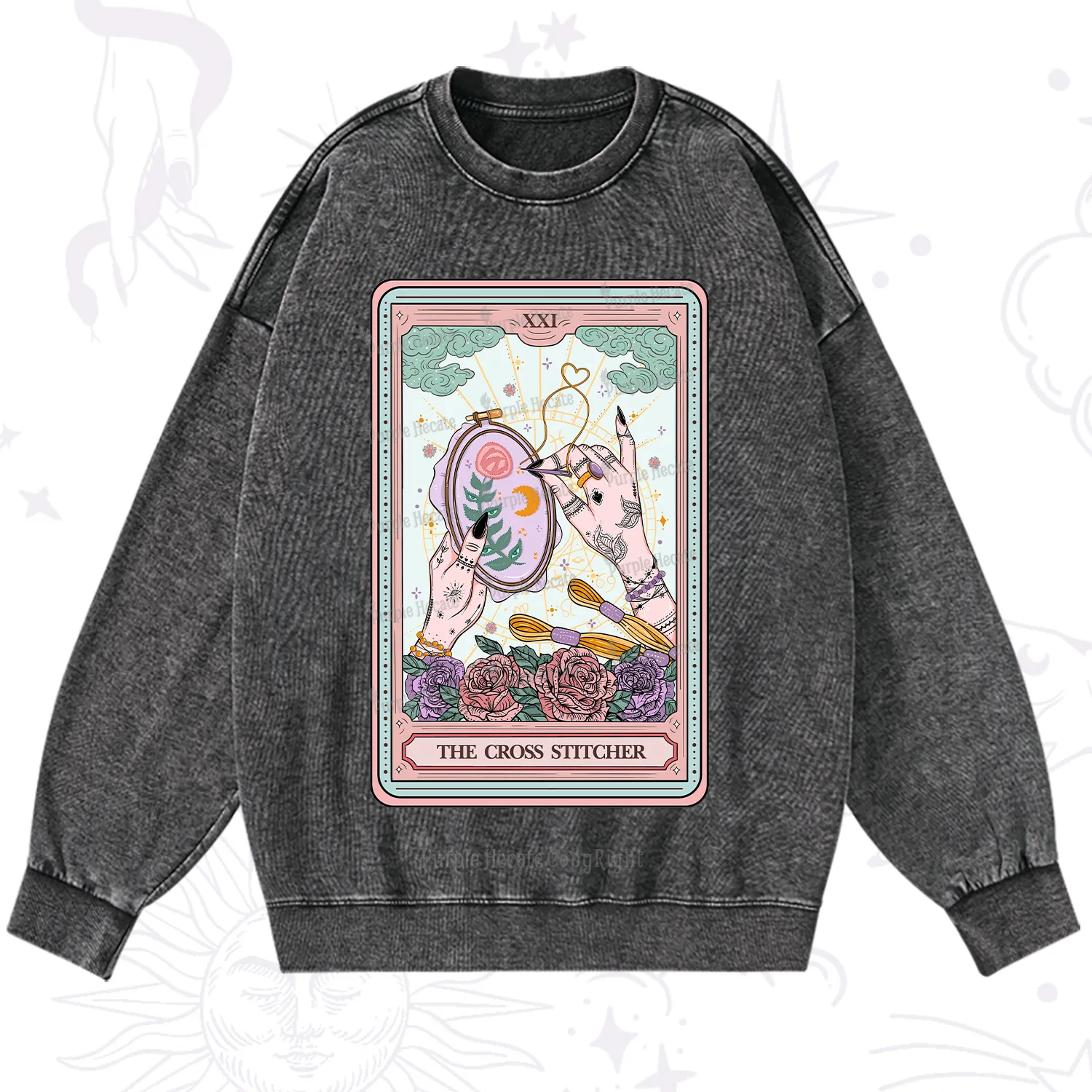 Purplehecate The Cross Stitcher Tarot Washed Sweatshirt