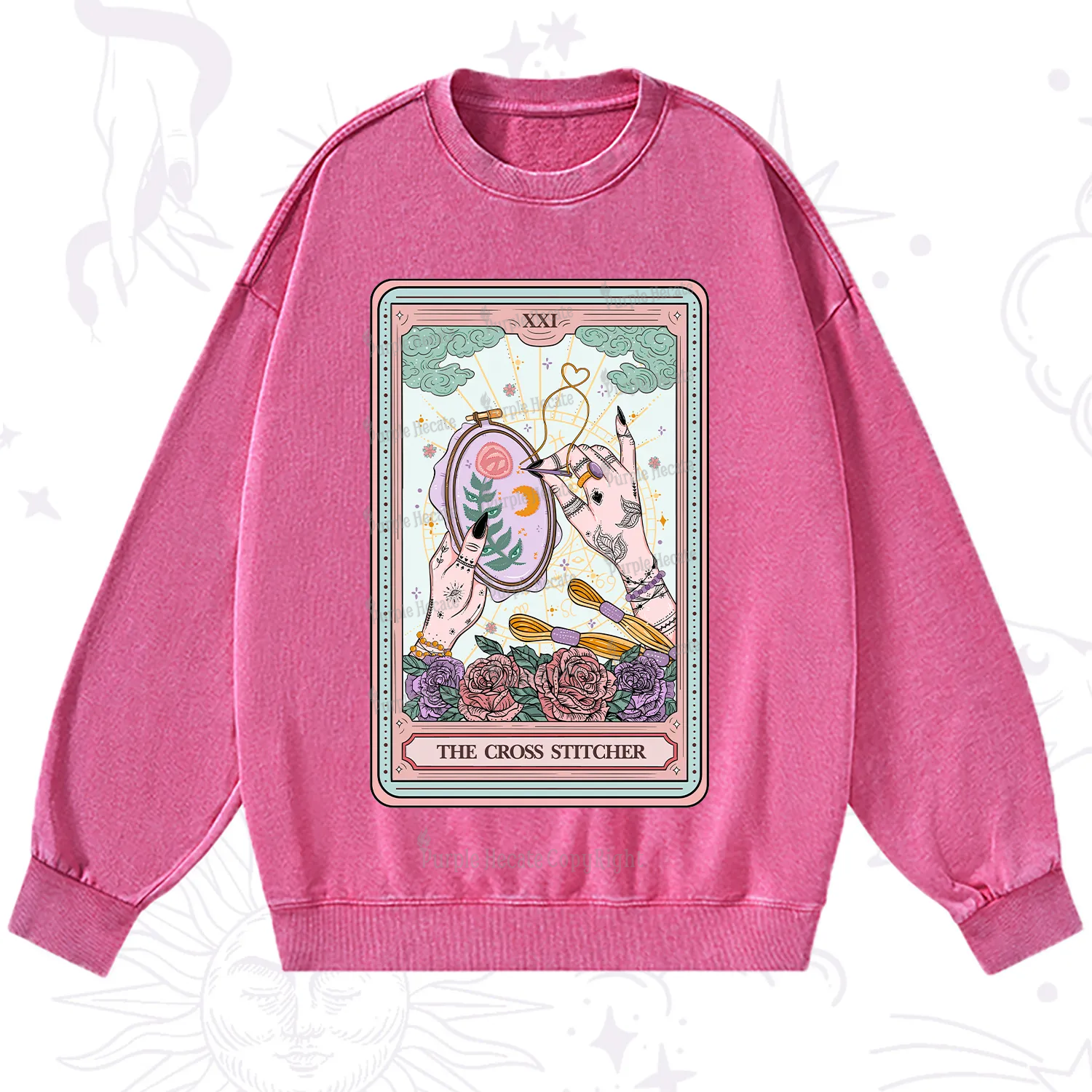 Purplehecate The Cross Stitcher Tarot Washed Sweatshirt