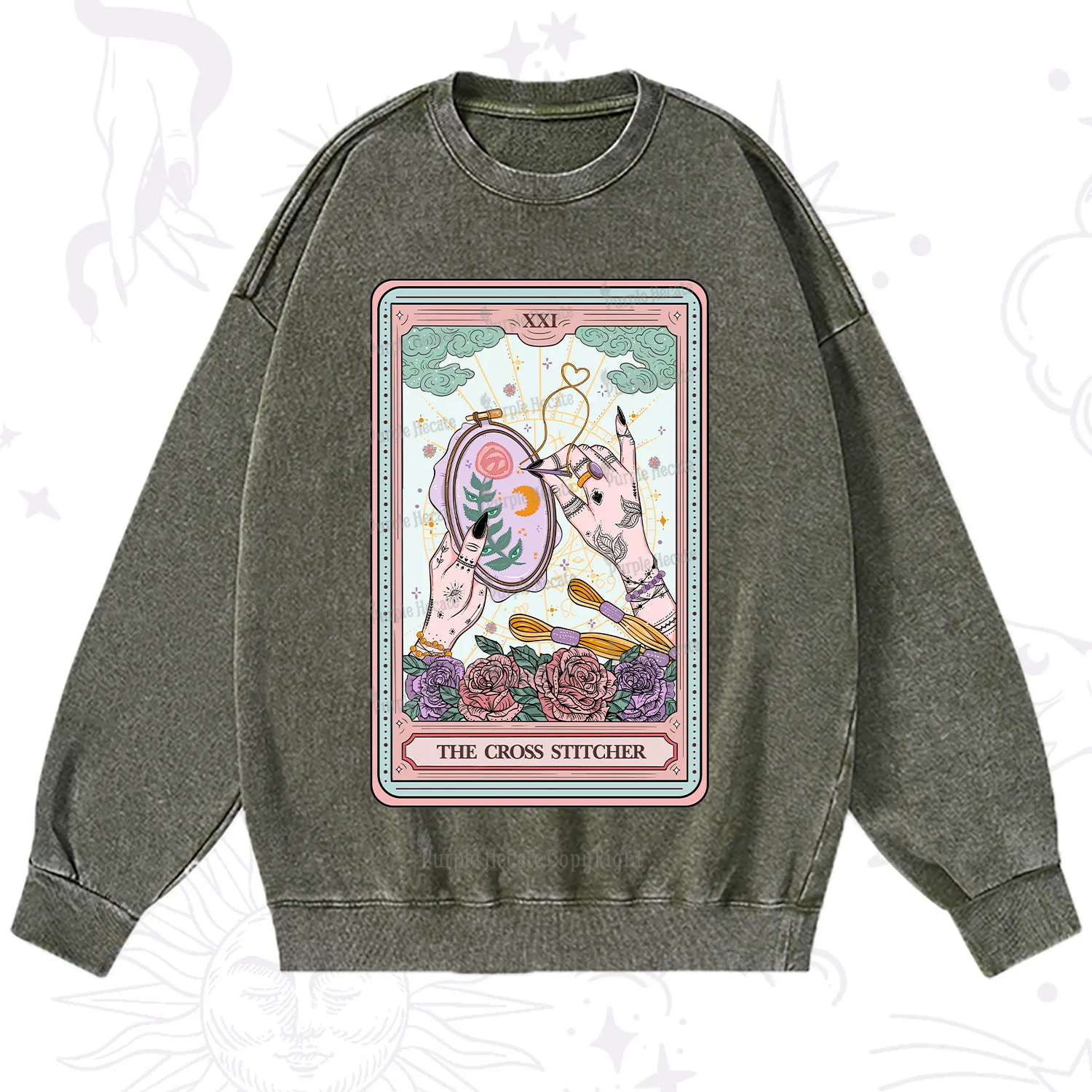 Purplehecate The Cross Stitcher Tarot Washed Sweatshirt