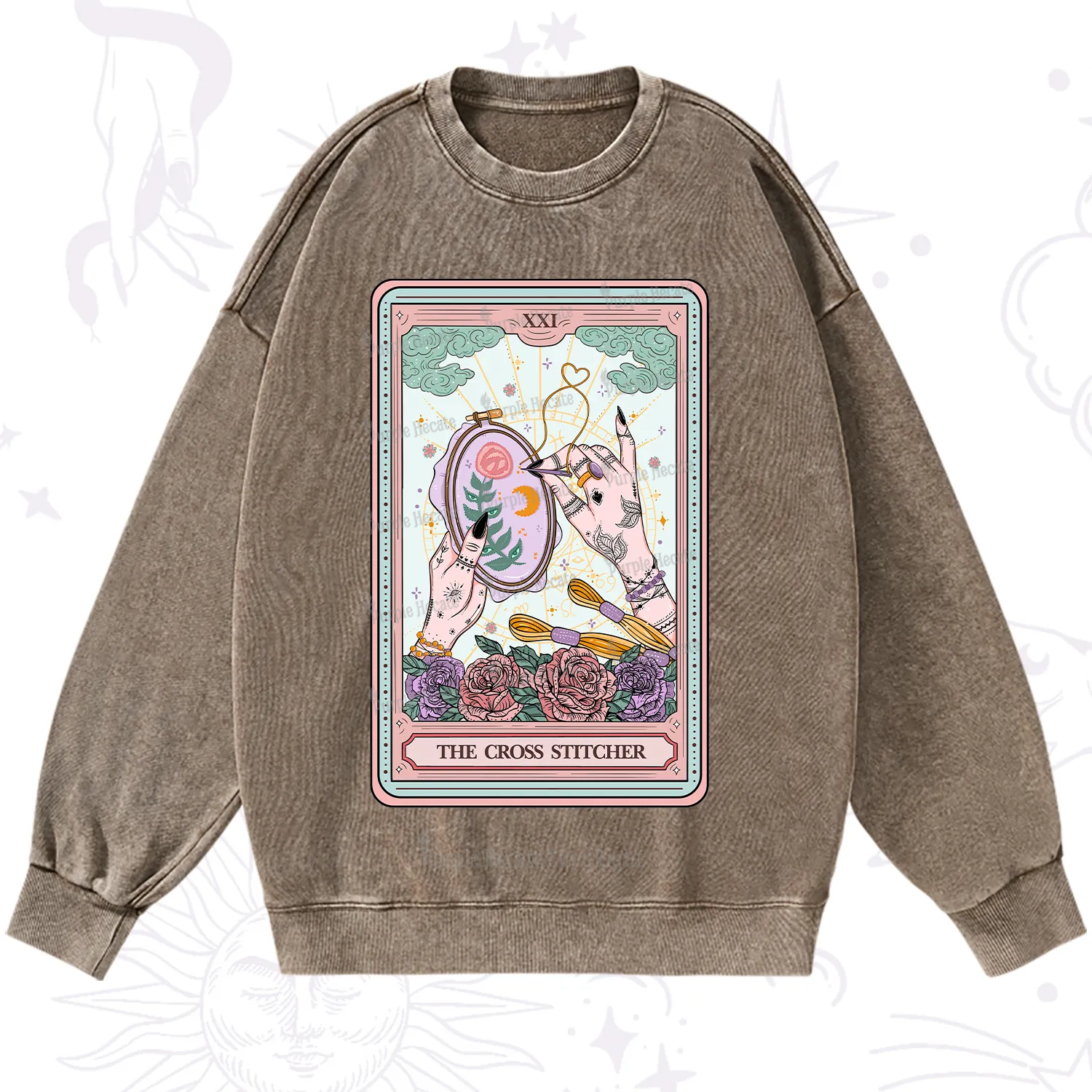Purplehecate The Cross Stitcher Tarot Washed Sweatshirt