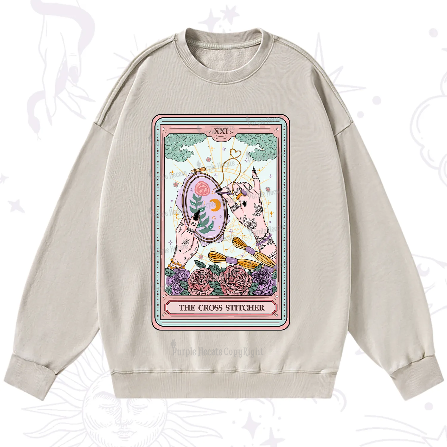 Purplehecate The Cross Stitcher Tarot Washed Sweatshirt