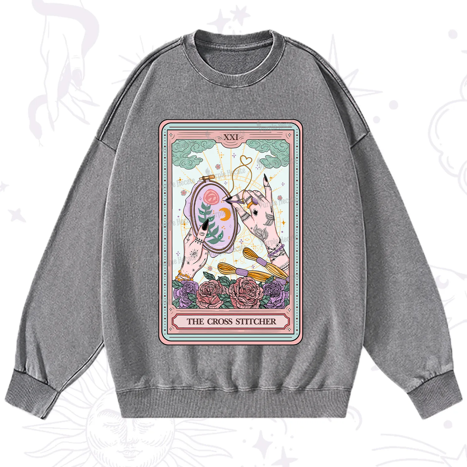 Purplehecate The Cross Stitcher Tarot Washed Sweatshirt