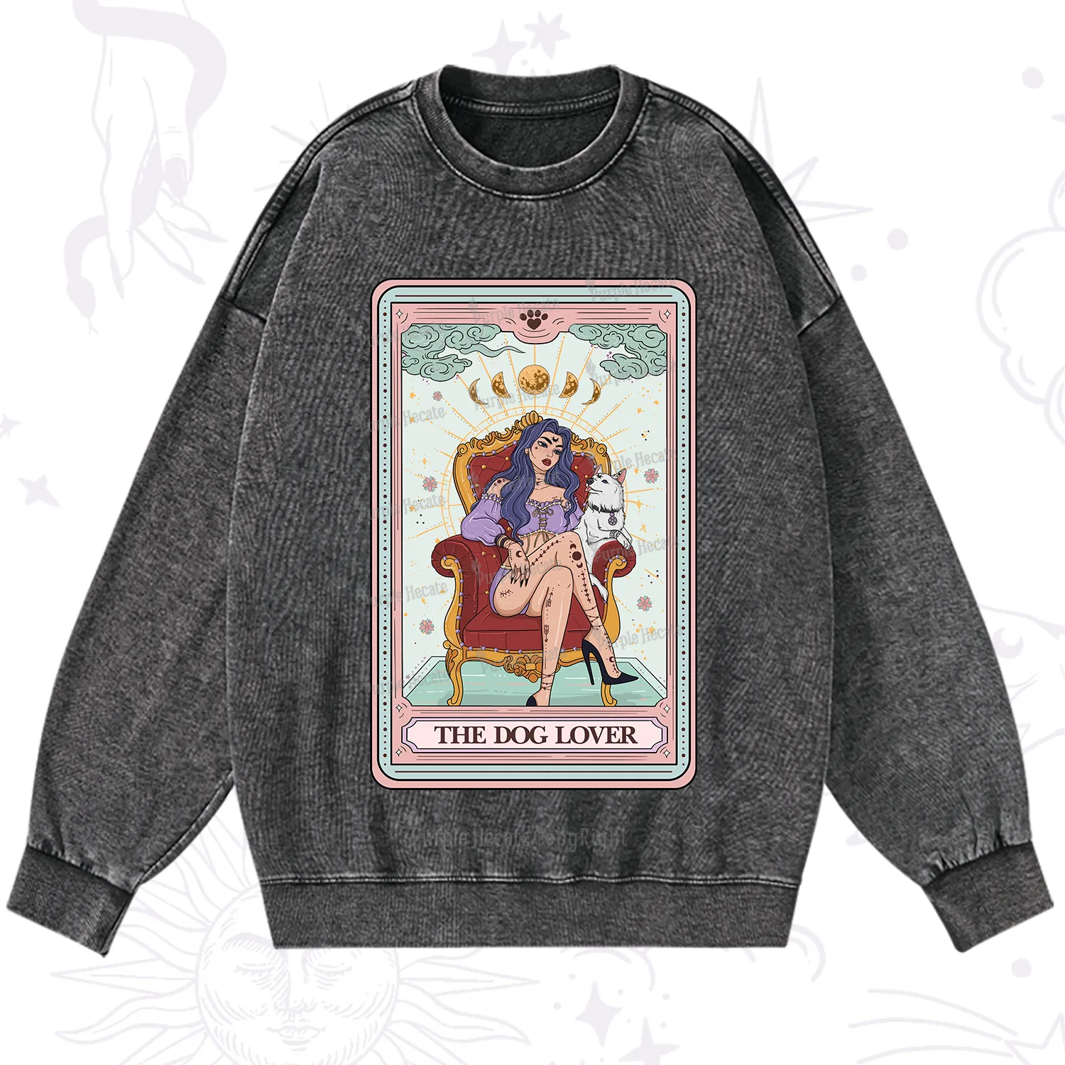 Purplehecate The Dog Lover Tarot Washed Sweatshirt