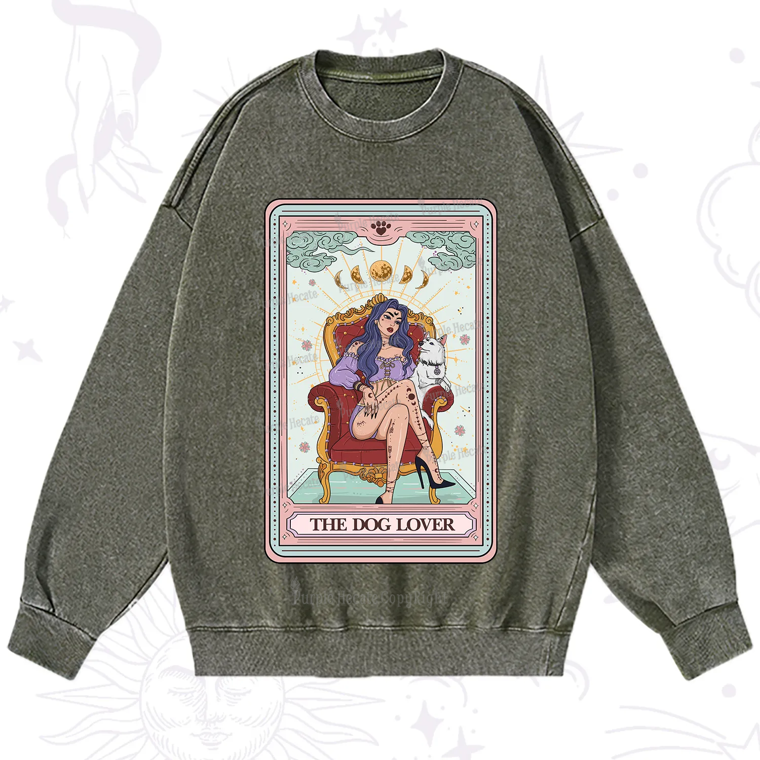 Purplehecate The Dog Lover Tarot Washed Sweatshirt