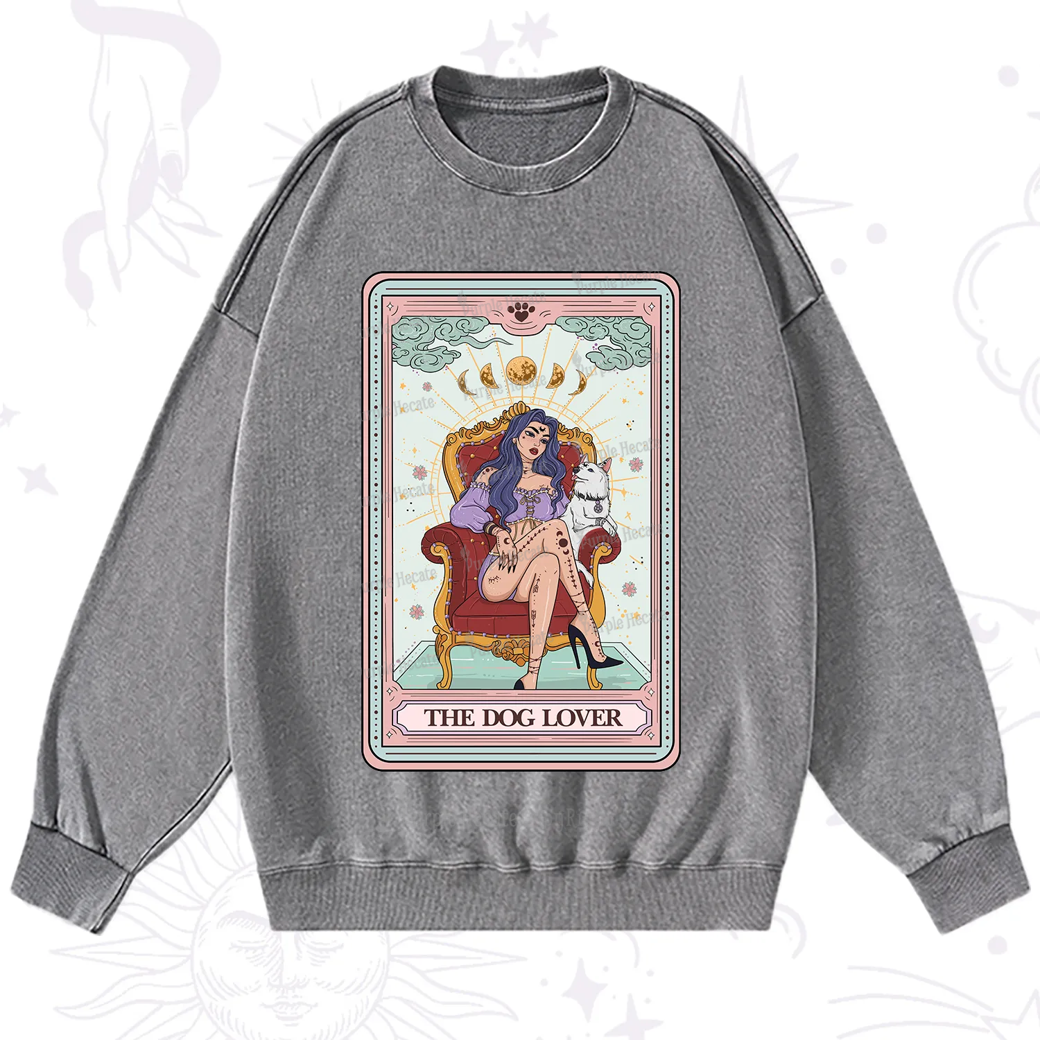 Purplehecate The Dog Lover Tarot Washed Sweatshirt