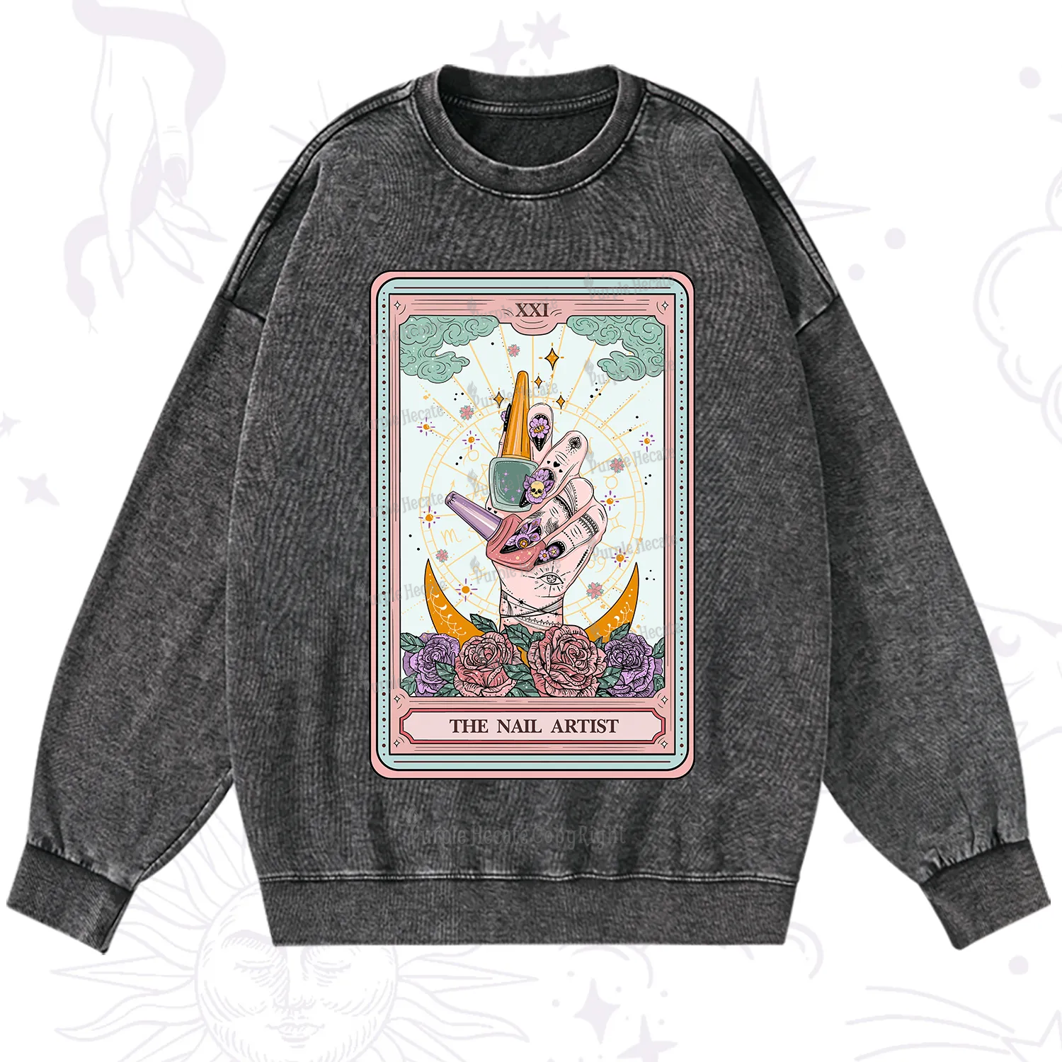 Purplehecate The Badass Nail Artist Tarot Washed Sweatshirt