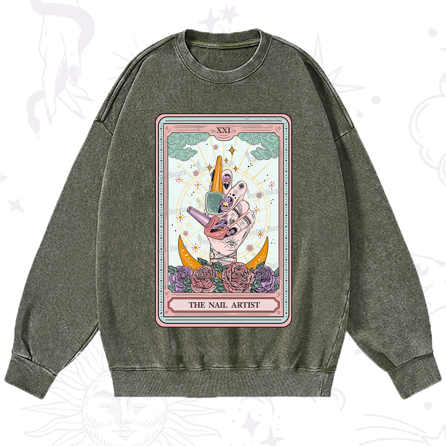 Purplehecate The Badass Nail Artist Tarot Washed Sweatshirt