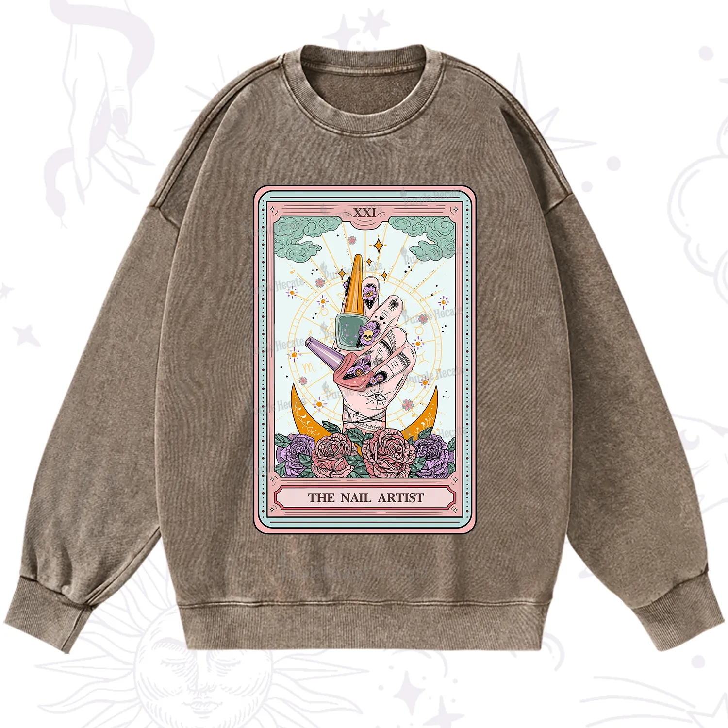 Purplehecate The Badass Nail Artist Tarot Washed Sweatshirt