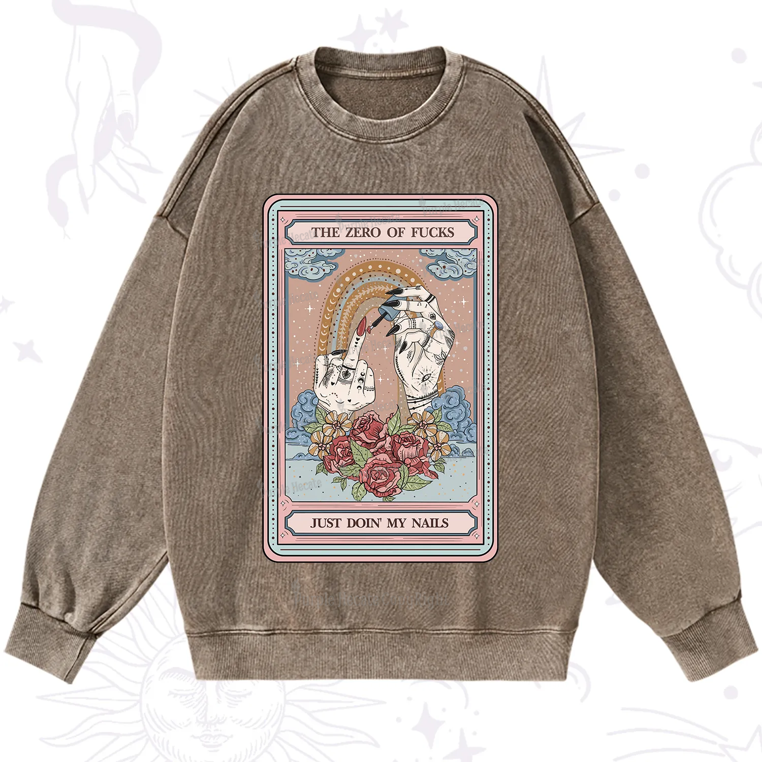 Purplehecate The Zero of Fucks Just Doin' My Nails Tarot Washed Sweatshirt