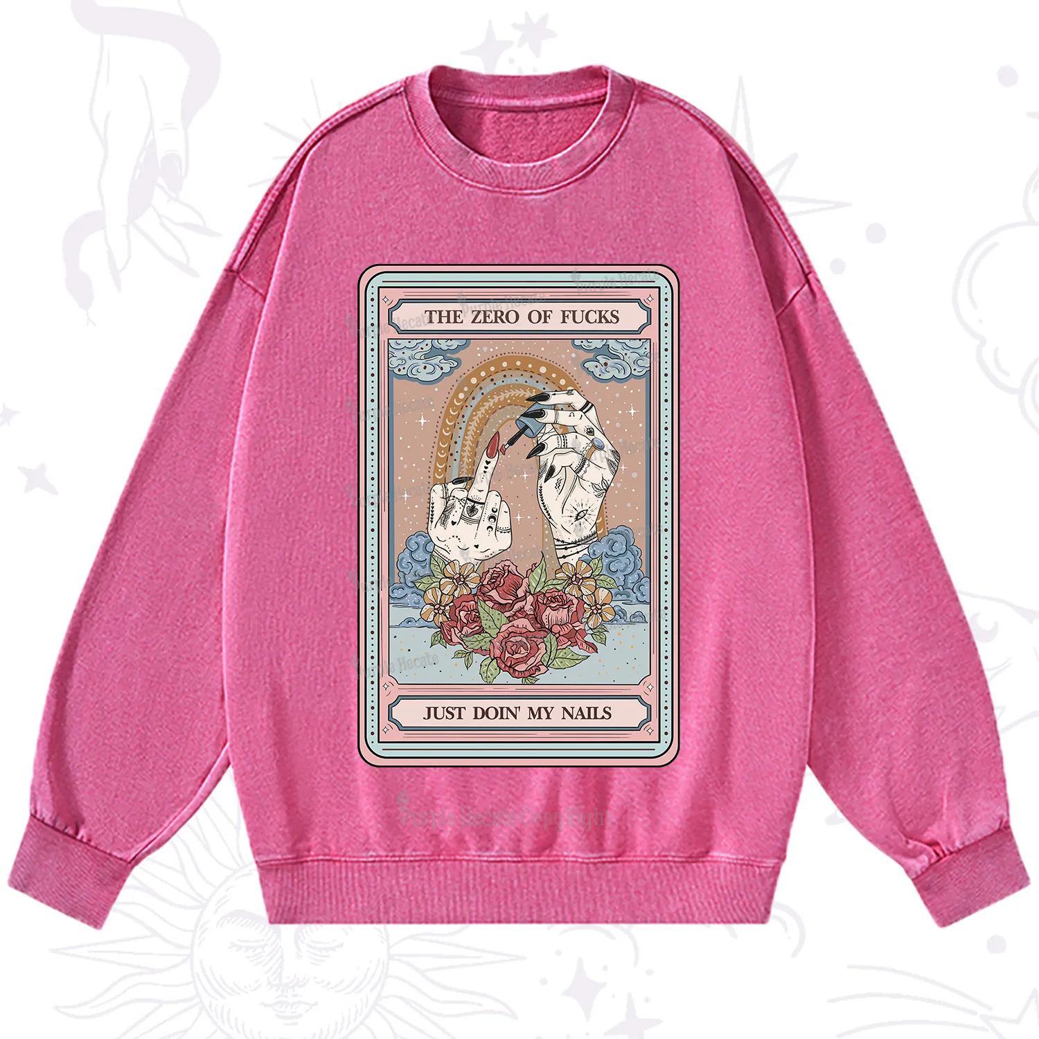 Purplehecate The Zero of Fucks Just Doin' My Nails Tarot Washed Sweatshirt