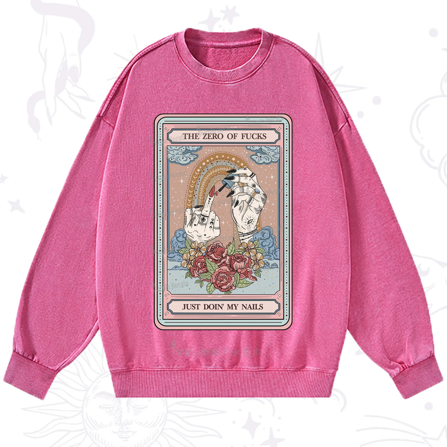 Purplehecate The Zero of Fucks Just Doin' My Nails Tarot Washed Sweatshirt