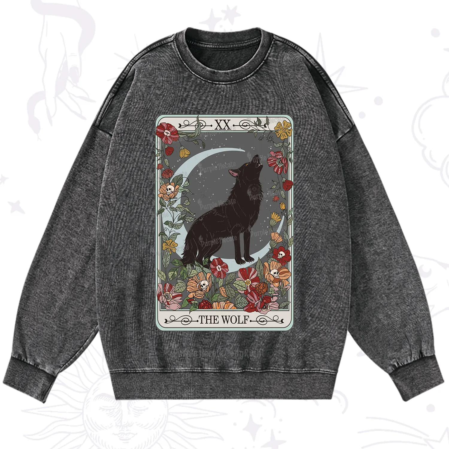 Purplehecate The Wolf Tarot Washed Sweatshirt