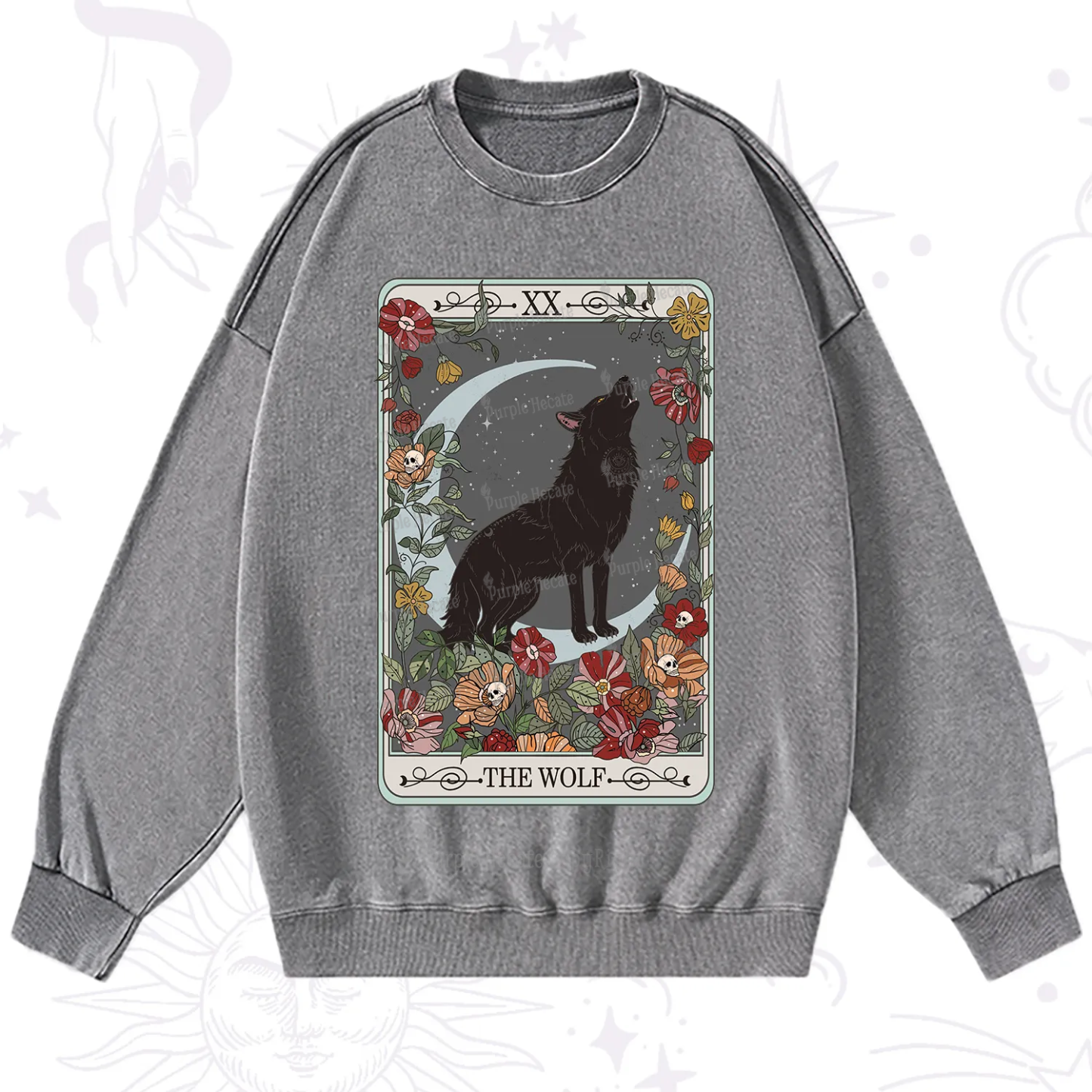 Purplehecate The Wolf Tarot Washed Sweatshirt