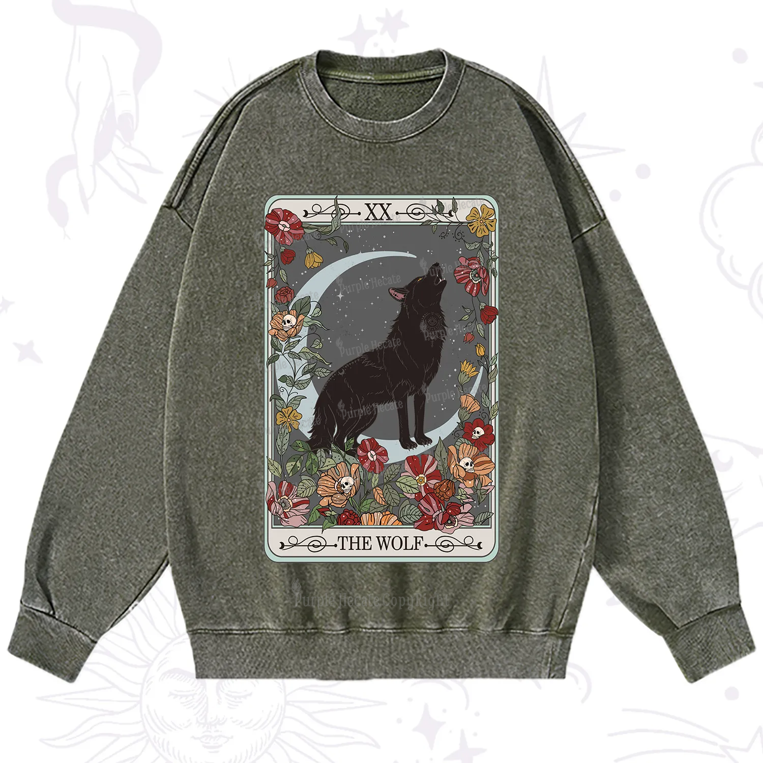 Purplehecate The Wolf Tarot Washed Sweatshirt