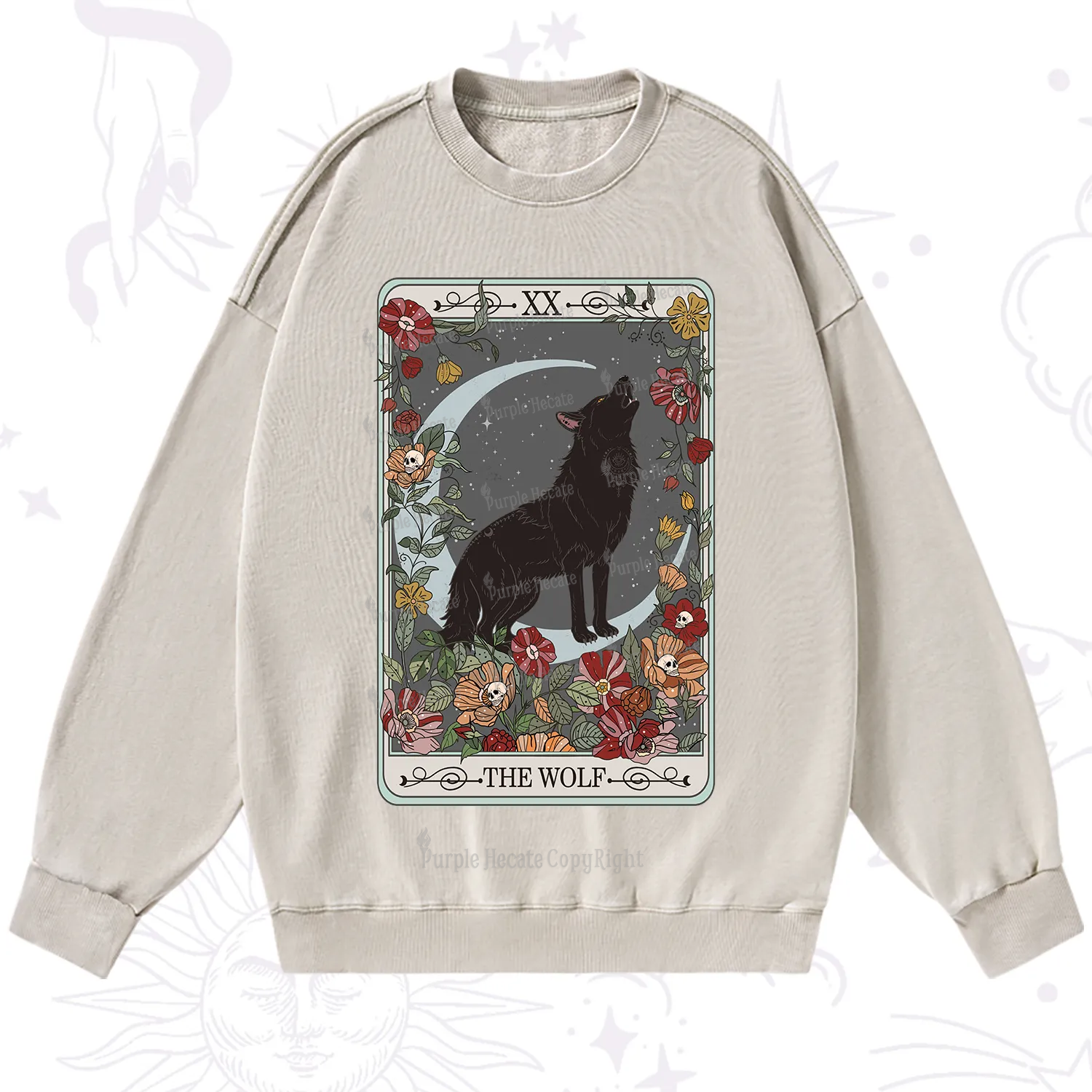Purplehecate The Wolf Tarot Washed Sweatshirt