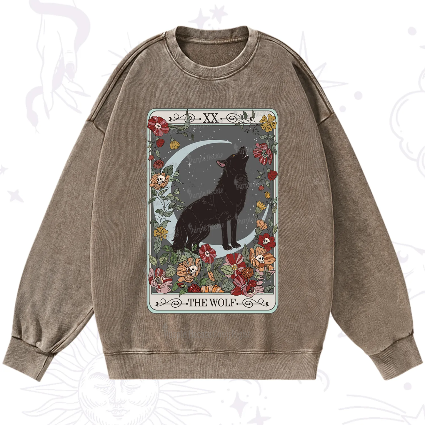 Purplehecate The Wolf Tarot Washed Sweatshirt