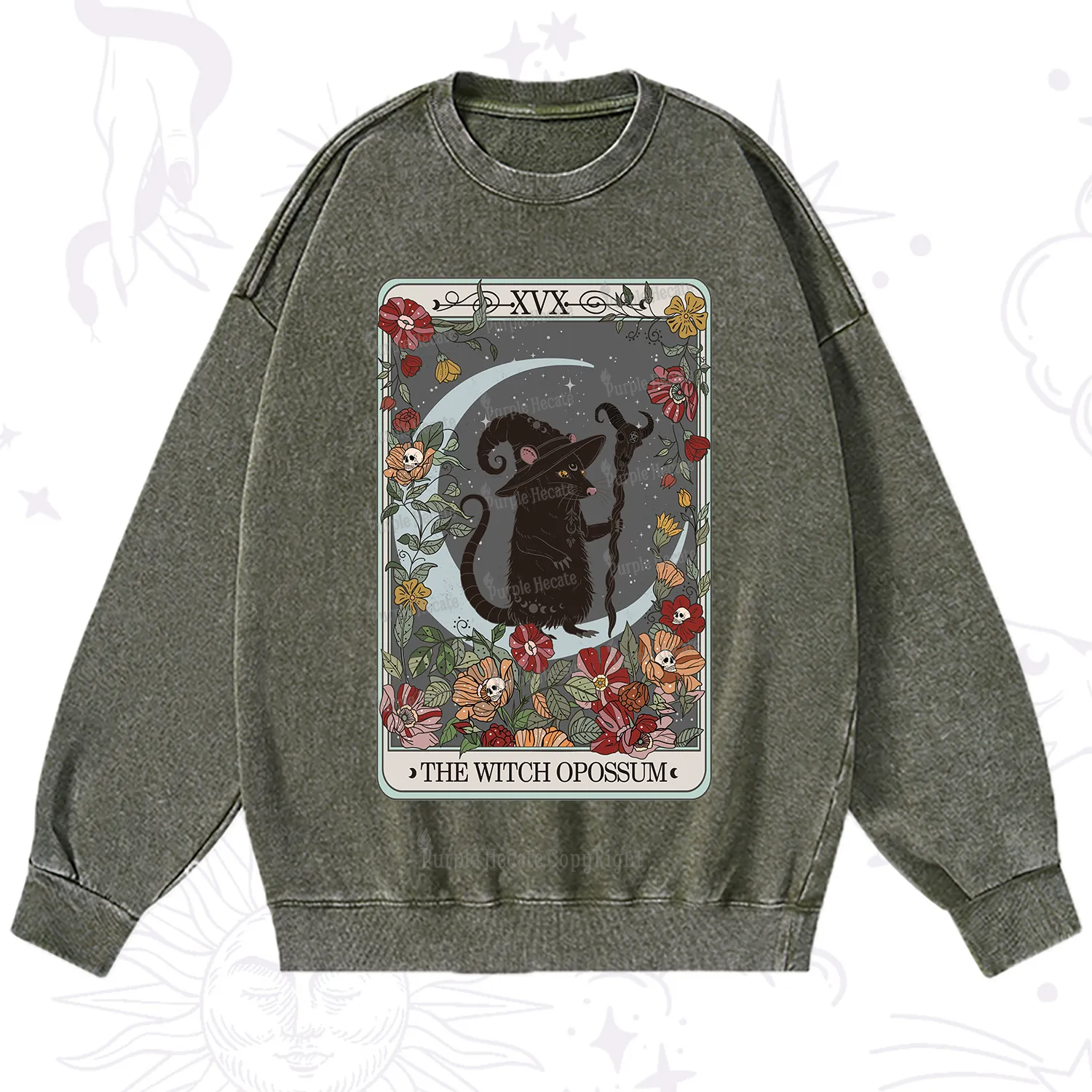 Purplehecate The Witch Opossum Tarot Washed Sweatshirt