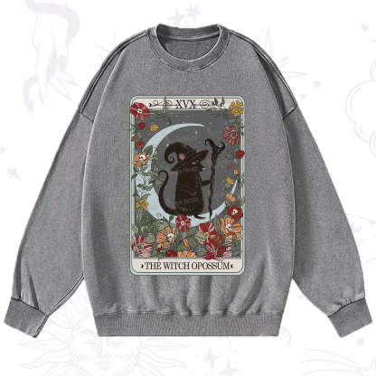 Purplehecate The Witch Opossum Tarot Washed Sweatshirt