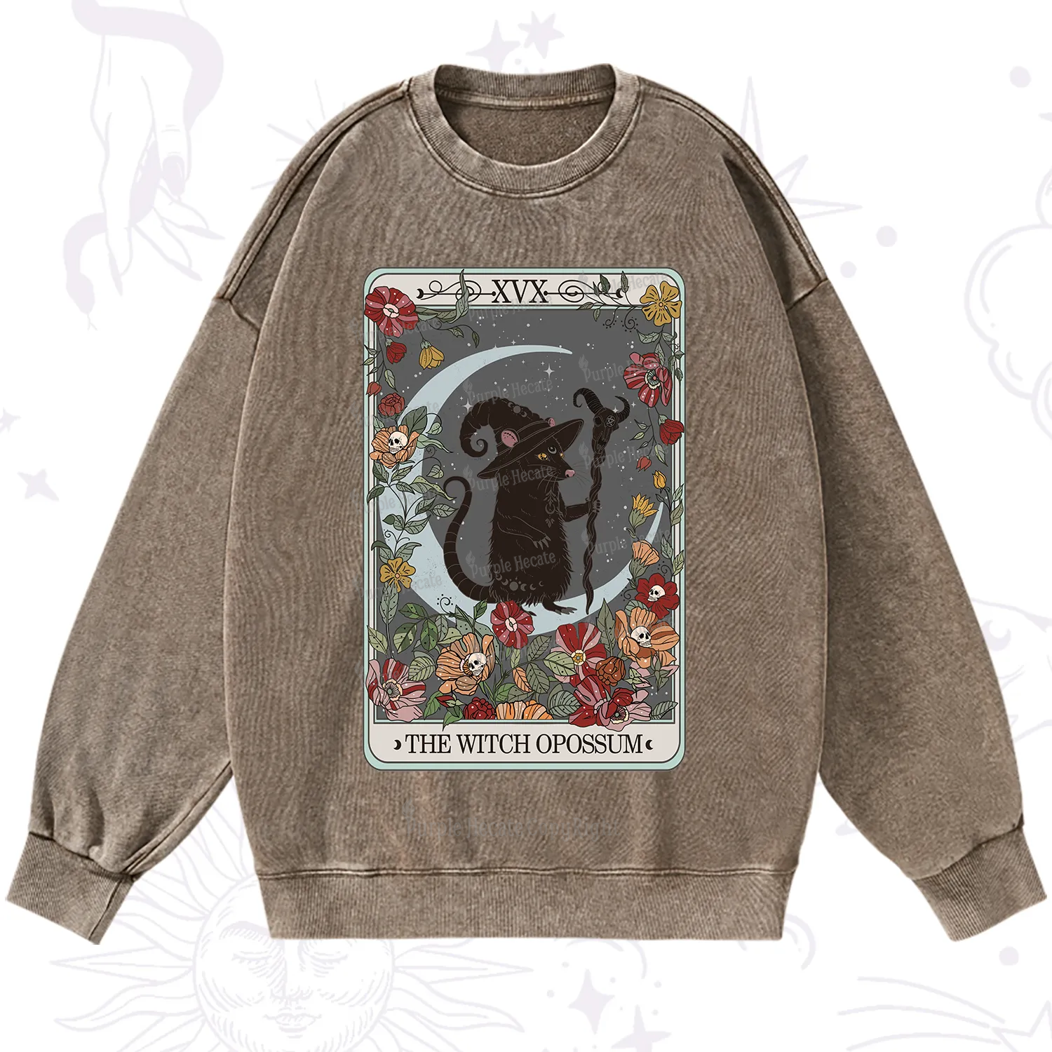 Purplehecate The Witch Opossum Tarot Washed Sweatshirt