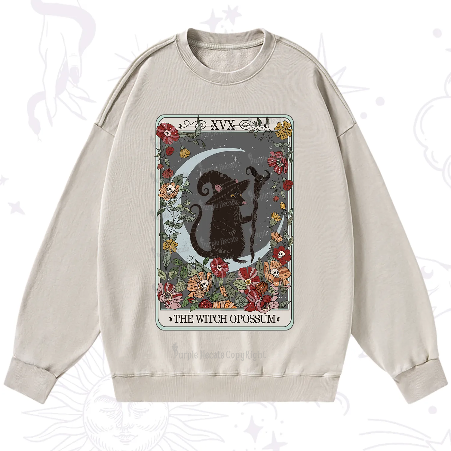 Purplehecate The Witch Opossum Tarot Washed Sweatshirt