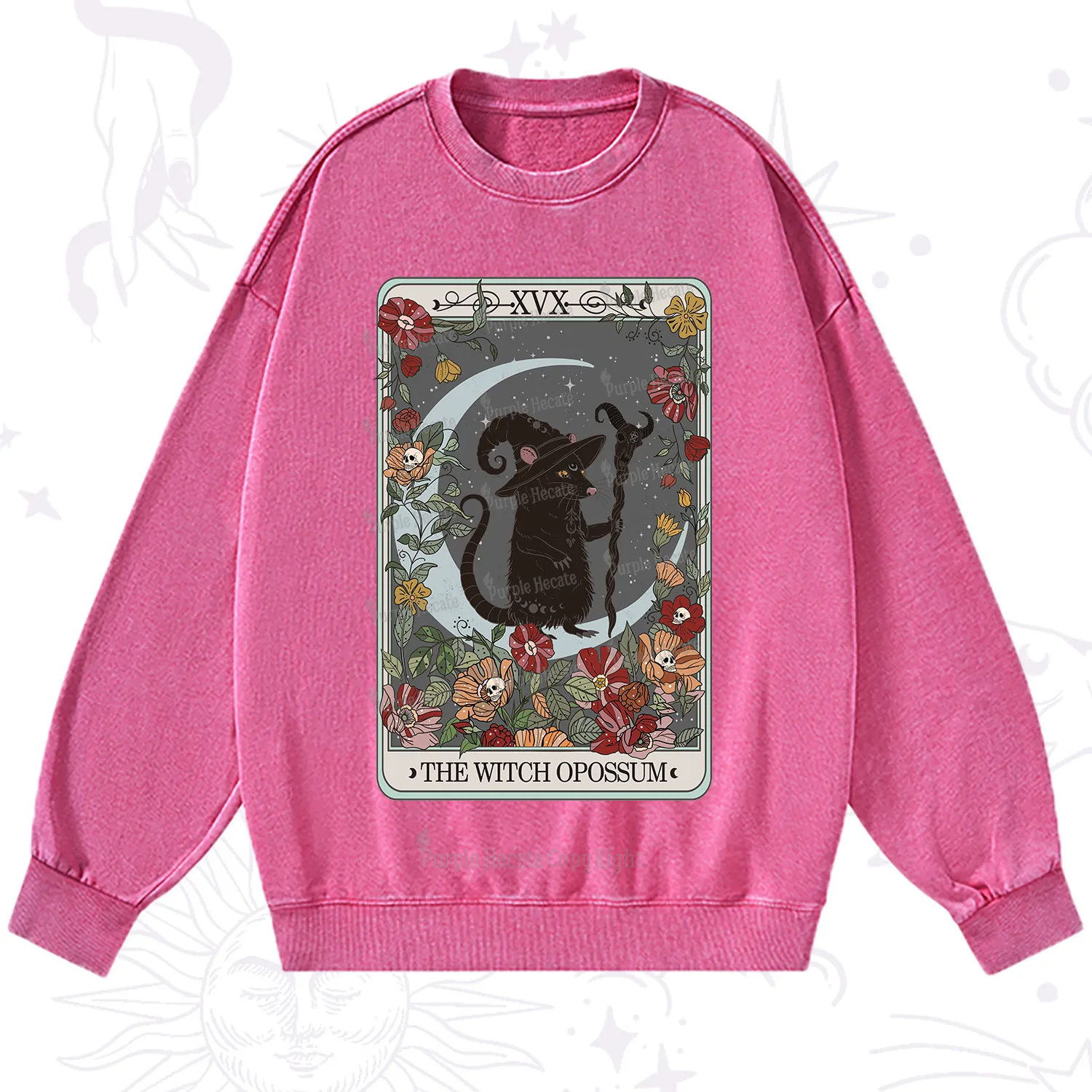 Purplehecate The Witch Opossum Tarot Washed Sweatshirt