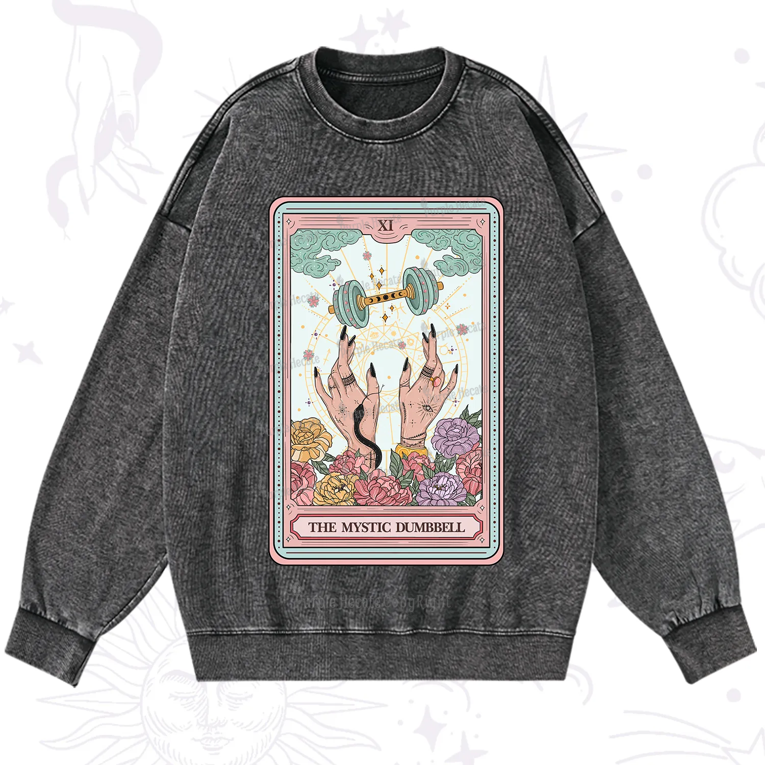Purplehecate The Mystic Dumbbell Tarot Washed Sweatshirt