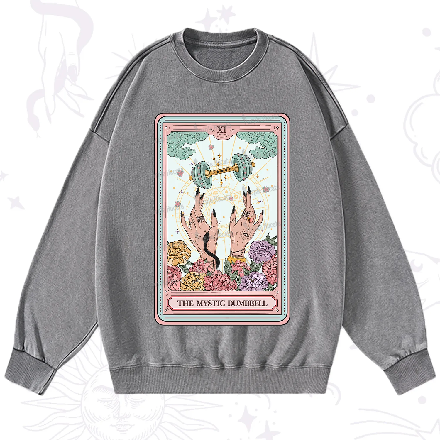 Purplehecate The Mystic Dumbbell Tarot Washed Sweatshirt