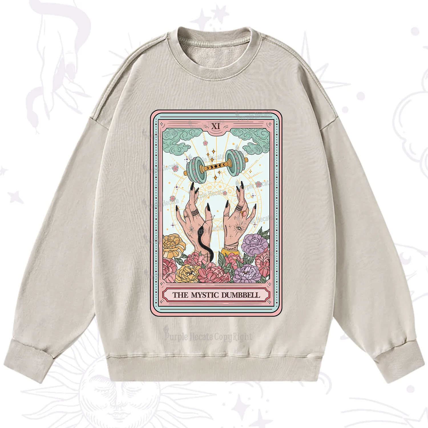Purplehecate The Mystic Dumbbell Tarot Washed Sweatshirt