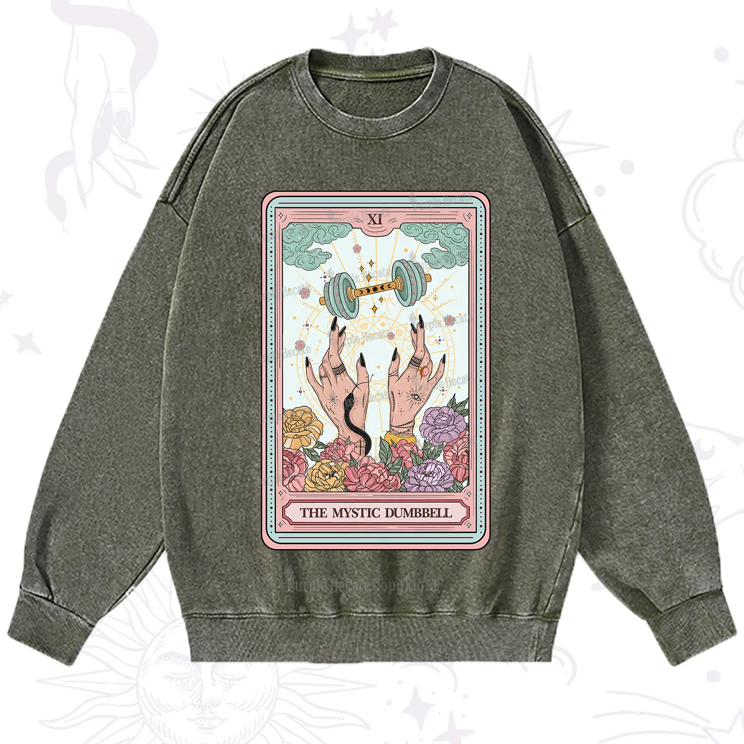 Purplehecate The Mystic Dumbbell Tarot Washed Sweatshirt