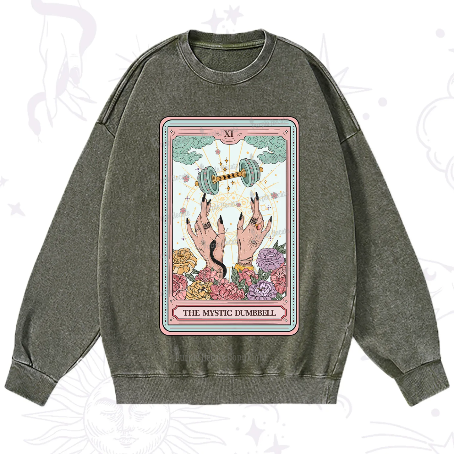 Purplehecate The Mystic Dumbbell Tarot Washed Sweatshirt