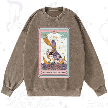Purplehecate The Mystic Curling Iron Tarot Washed Sweatshirt
