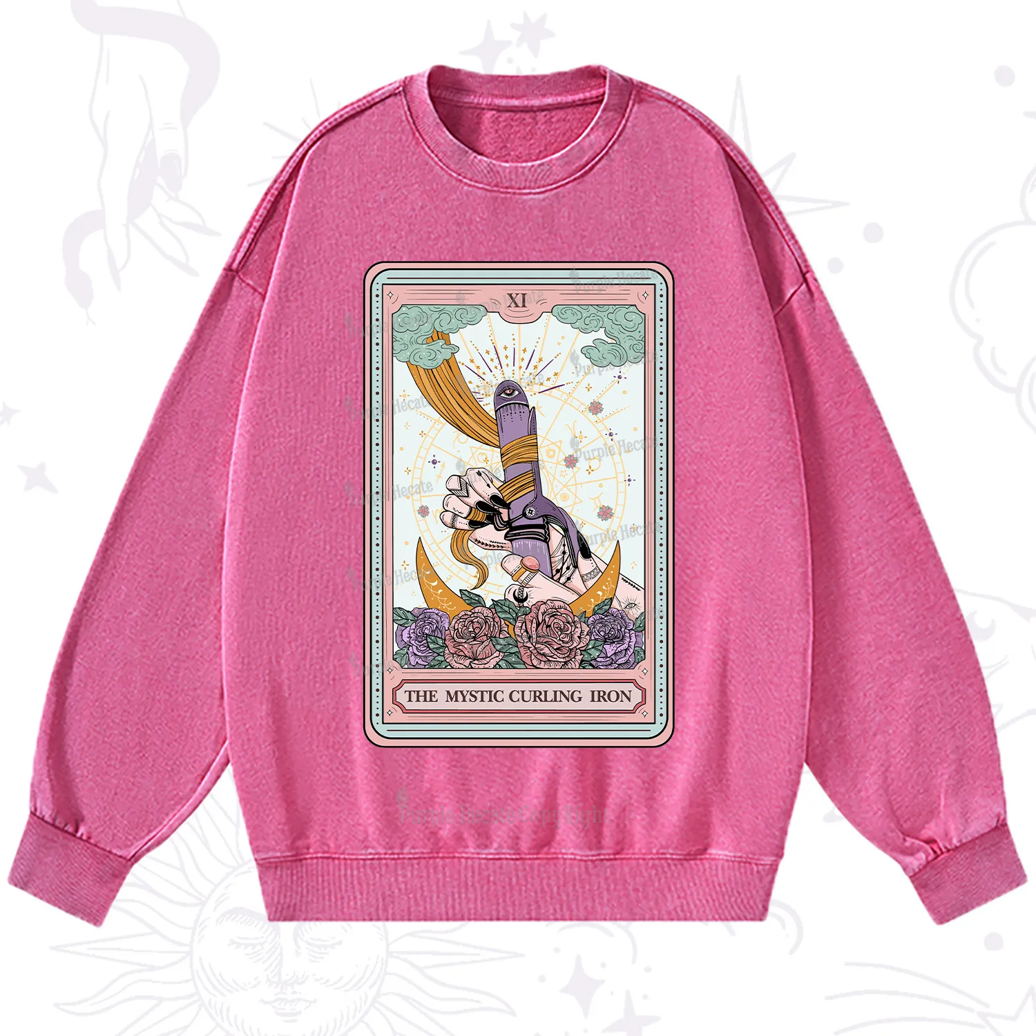 Purplehecate The Mystic Curling Iron Tarot Washed Sweatshirt