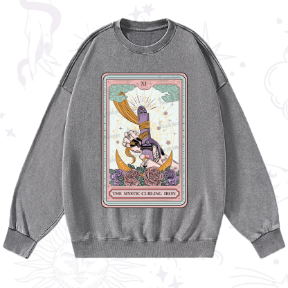 Purplehecate The Mystic Curling Iron Tarot Washed Sweatshirt
