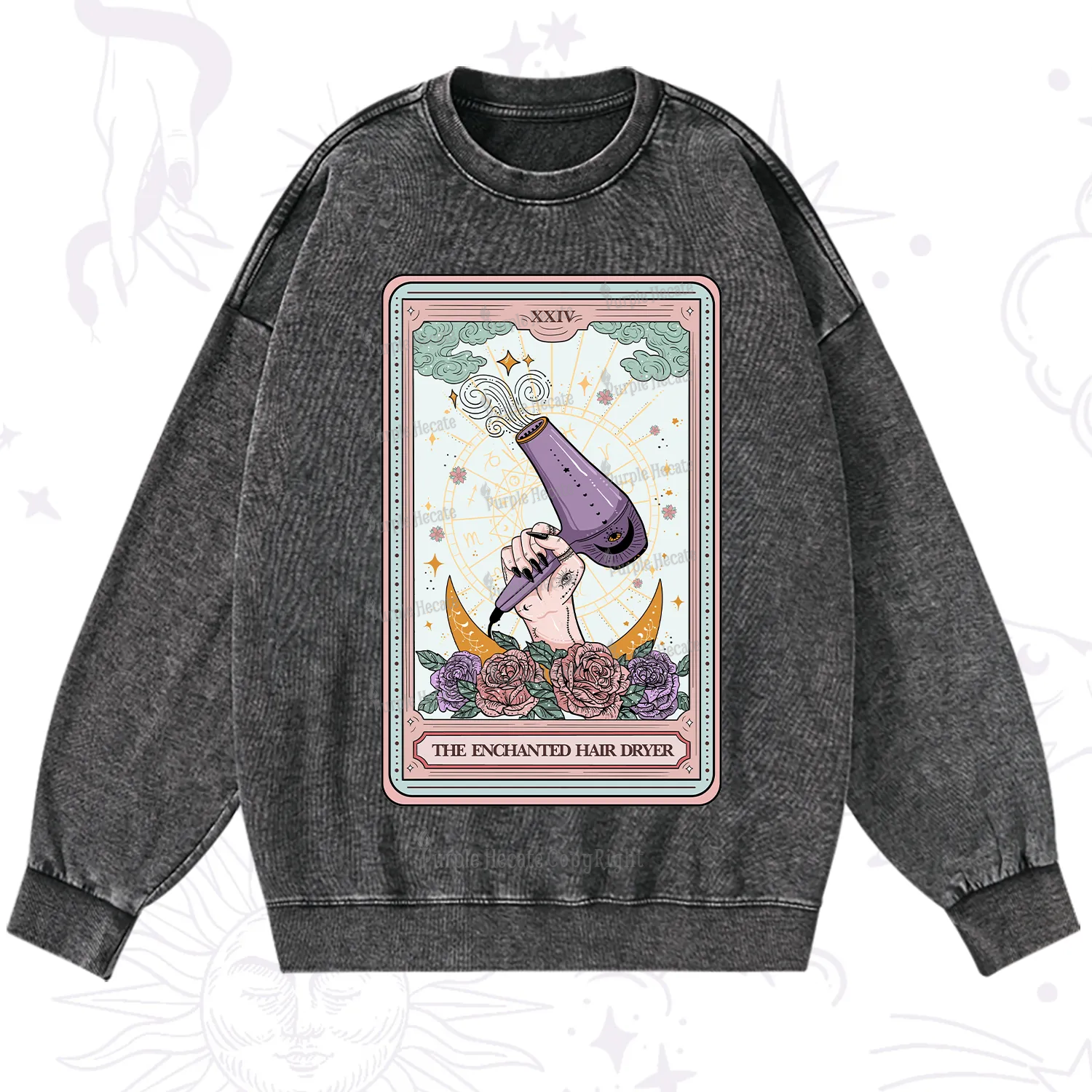 Purplehecate The Enchanted Hair Dryer Tarot Washed Sweatshirt